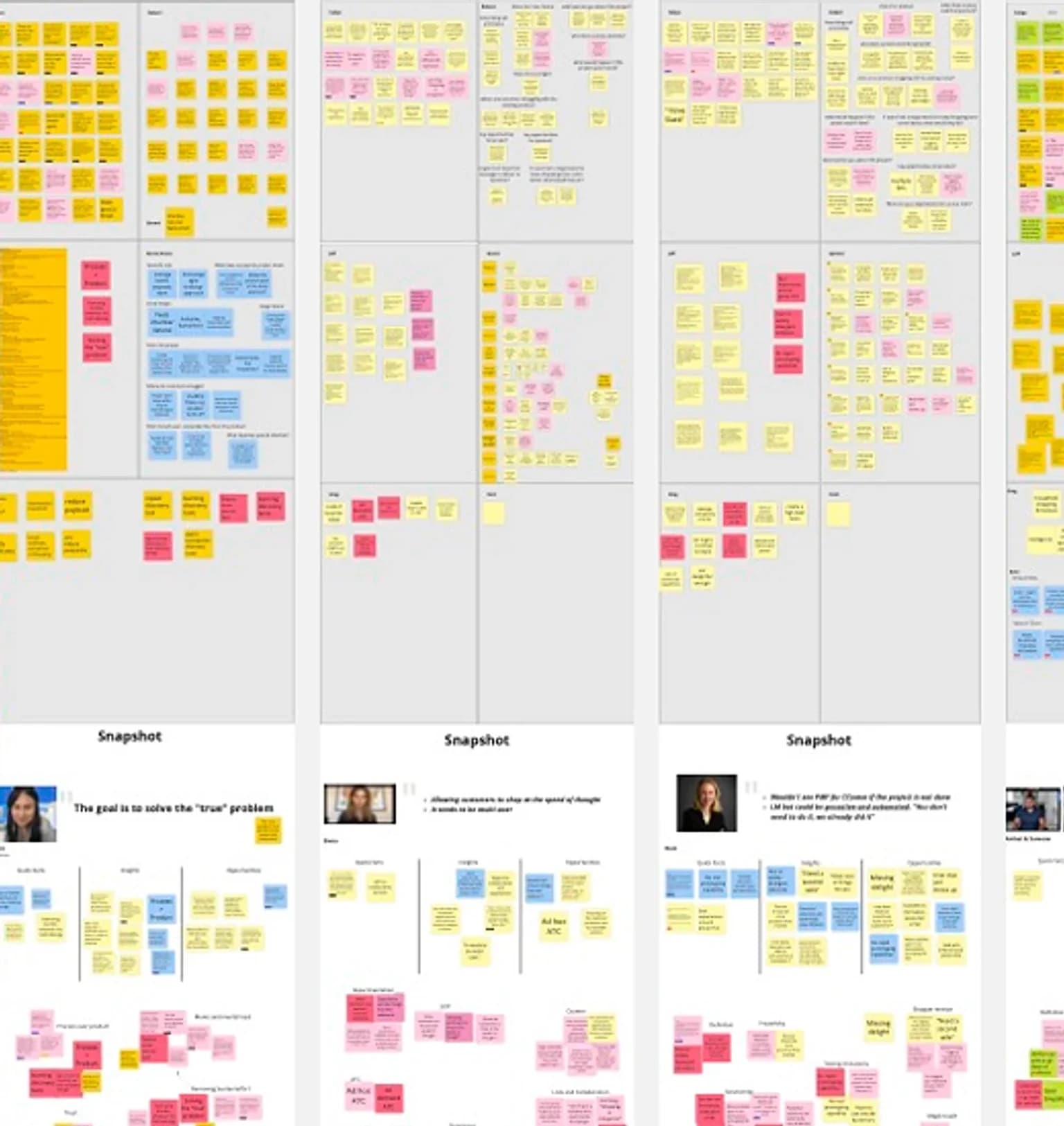 Stakeholder workshops and shopper-interview synthesis boards